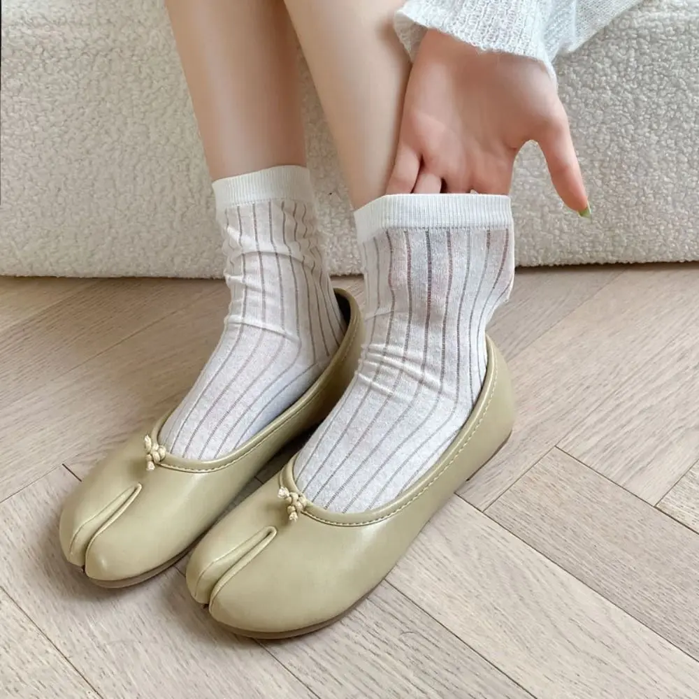 Style Socks Solid Color Women's Socks Split Toe Thin Silk Stripe Socks Comfortable Soft Material Two-Toed Socks Japanese Fashion