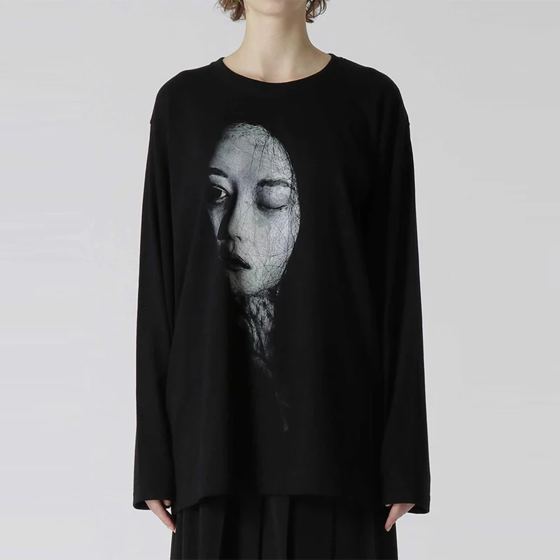 

YAMAMOTO-Style High Quality Figure Print Limited Series Face Print Pure Cotton Long Sleeve T-Shirt For Men And Women Of The Same