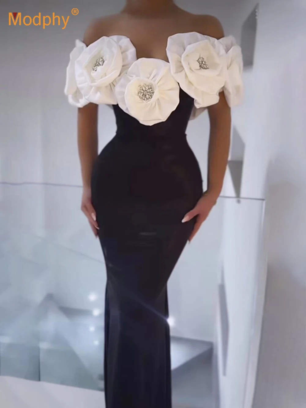 

Modphy Elegant Splicing 3D Flowers Bandage Maxi Dress Sexy Off Shoulder Sleeveless Women Celebrity Evening Party Gowns 2024