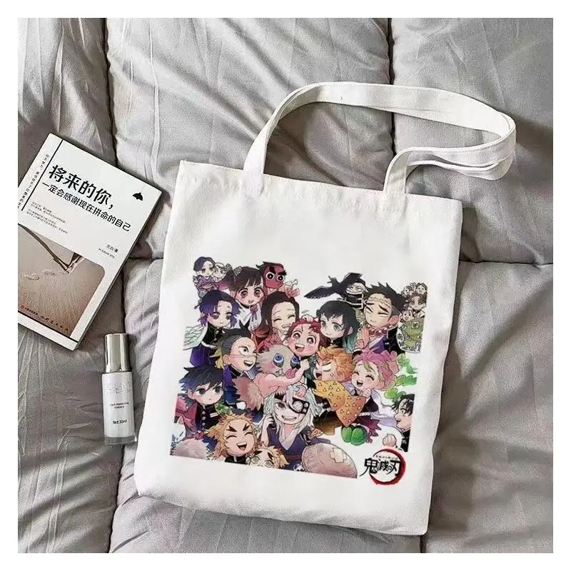 Demon Slayer Anime Kamado Tanjirou Canvas Shoulder Bag Custom for Students Anime 2D Style for Class with Zipper and Single Strap