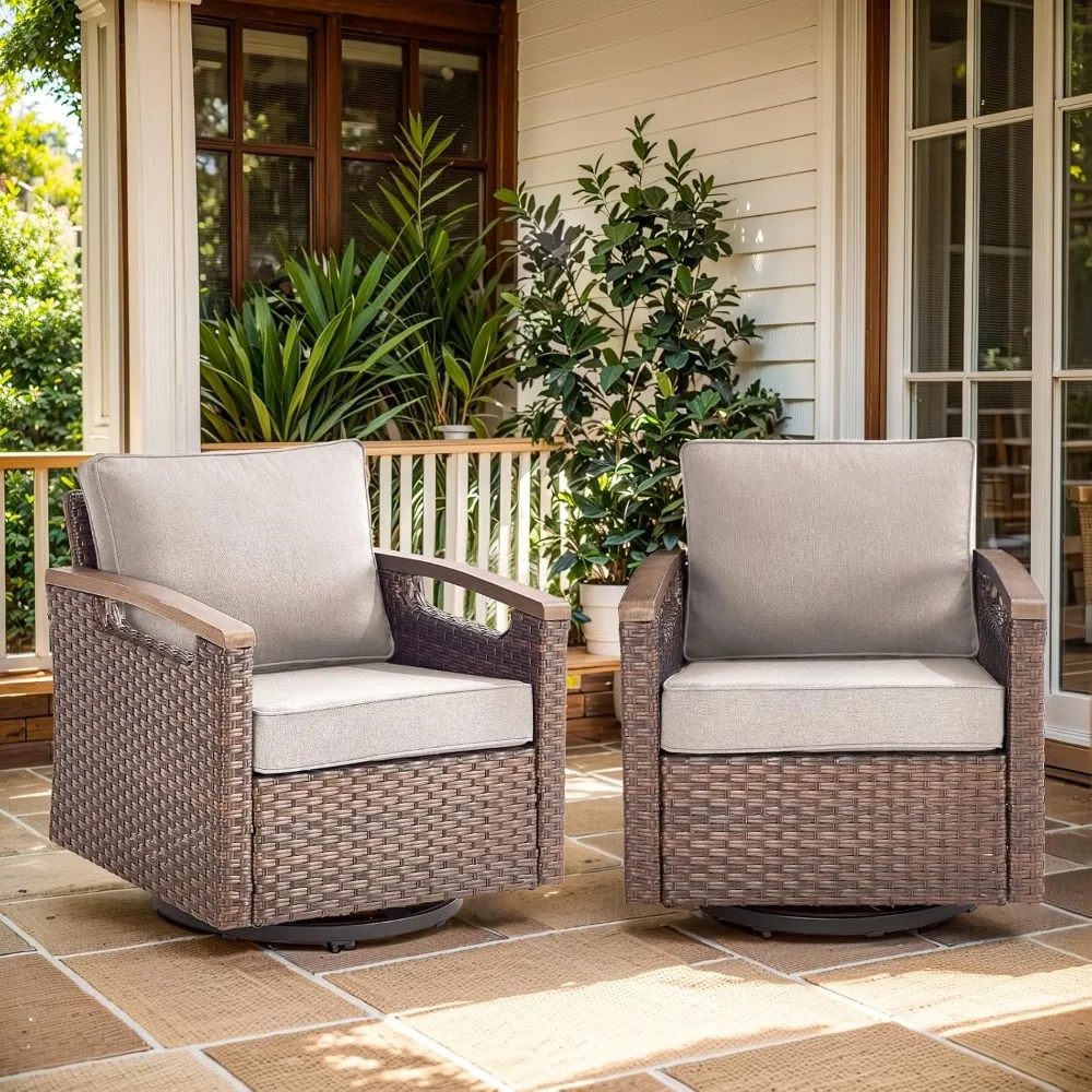 

Luxury Outdoor Swivel Rocker Patio Chairs Set of 2 - Heavy Duty Metal Handrail All Weather Wicker Glider Chairs Set with Comfort