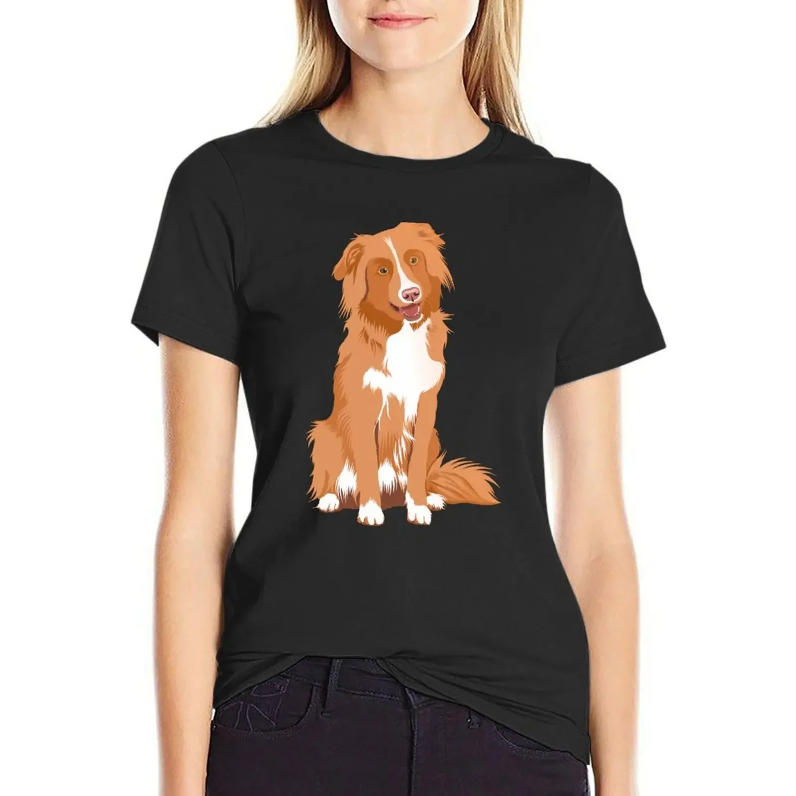 Nova Scotia Duck Tolling Retriever Sit Vector Art T-Shirt summer tops plus size tops tshirts for Women