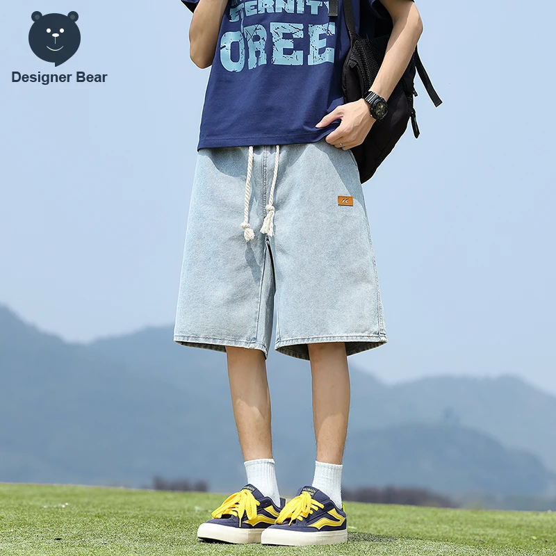 High Quality Men's Summer Denim Shorts Thin Baggy Trendy Knee Length Pants Cotton Drawstring Jeans Shorts Bermuda Jorts Man view 5