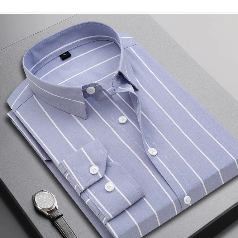 2024 Spring and Autumn High End Business and Leisure Simple and Versatile Fashion Flip Collar Stripe Printed Long Sleeved Shirt