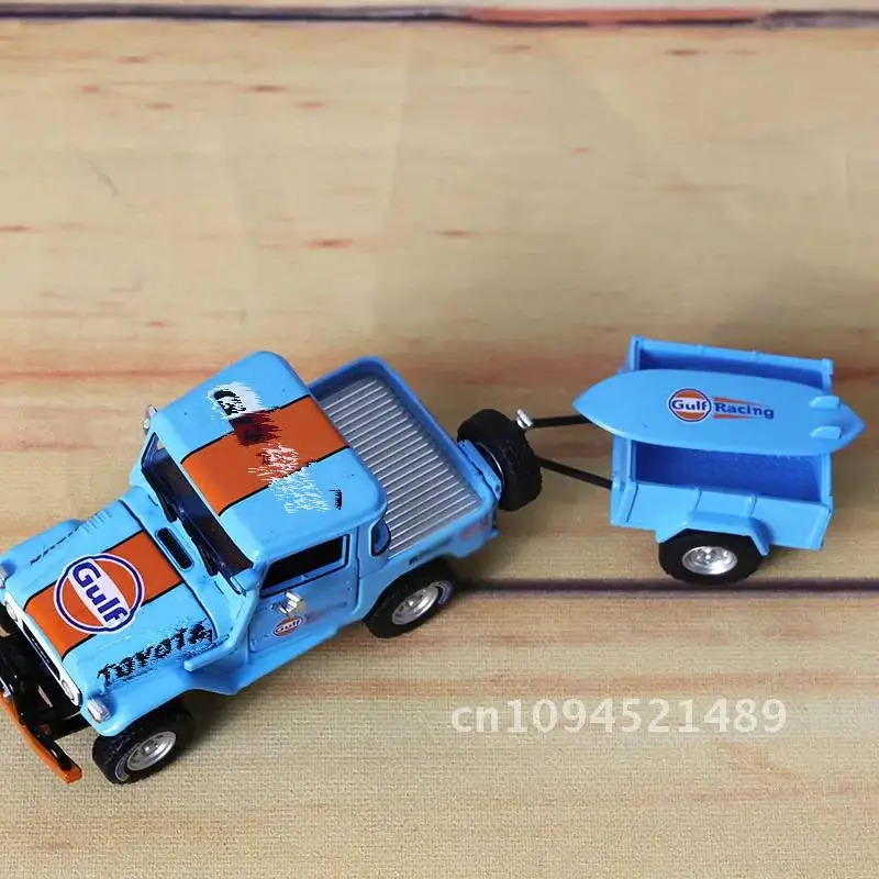 RM 1:64 Cooluze Gulf FJ40 pickup truck with trailer skateboard model