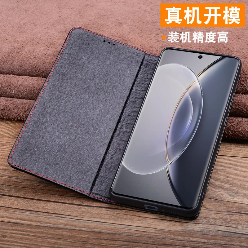 Wobiloo Luxury Genuine Leather Wallet Cover Business Phone Case For Vivo X90 X90s X80 Pro Cover Credit Card Money Slot Holste