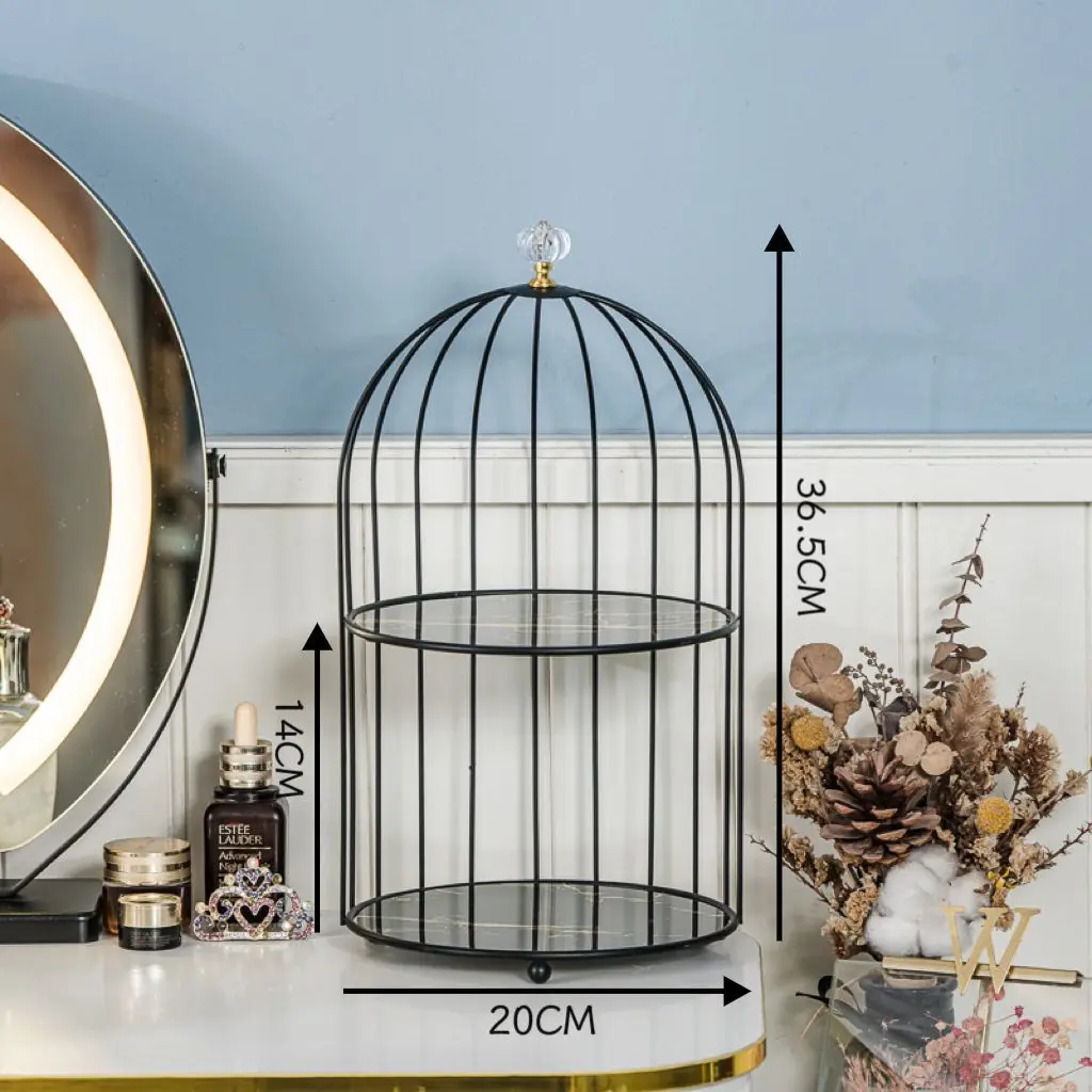 1/2 Layer Black Iron Art Cosmetic Shelf Organizer Table Lipstick Perfume Makeup Storage Shelf Bathroom Iron Bird Cage Holder