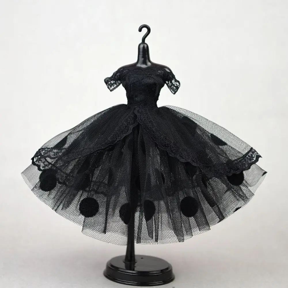 Exquisite Black Dotted Black Princess Dress Lace Tutu Mini Doll Clothes Multilayer Doll Dress Dolls