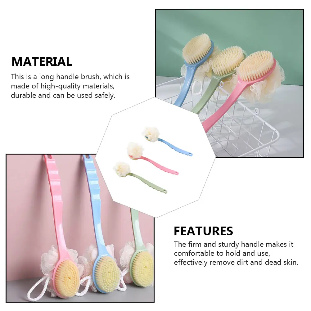 

3Pcs Long Handle Bathing Brush Cleaning Scrubber Shower Tool Assorted Color Effective Oil Dirt Removal Shower Brush