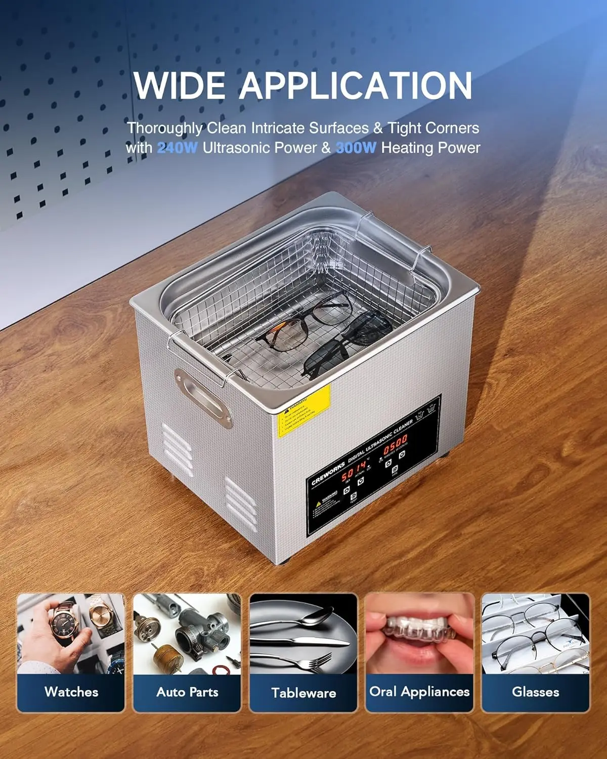 10L Ultrasonic Cleaner, 2.6 gal Professional Industrial Auto Cleaning Machine for Jewelry Dentures Repairing Tools Part