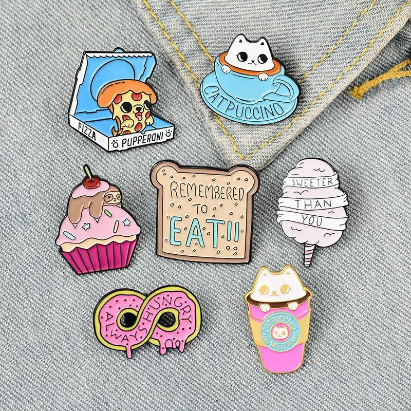 Sweetheart Enamel Pin Custom Cake Coffee Bread Pizza Brooches Bag Clothes Lapel Pin Afternoon Tea Badge Honey Jewelry Gift