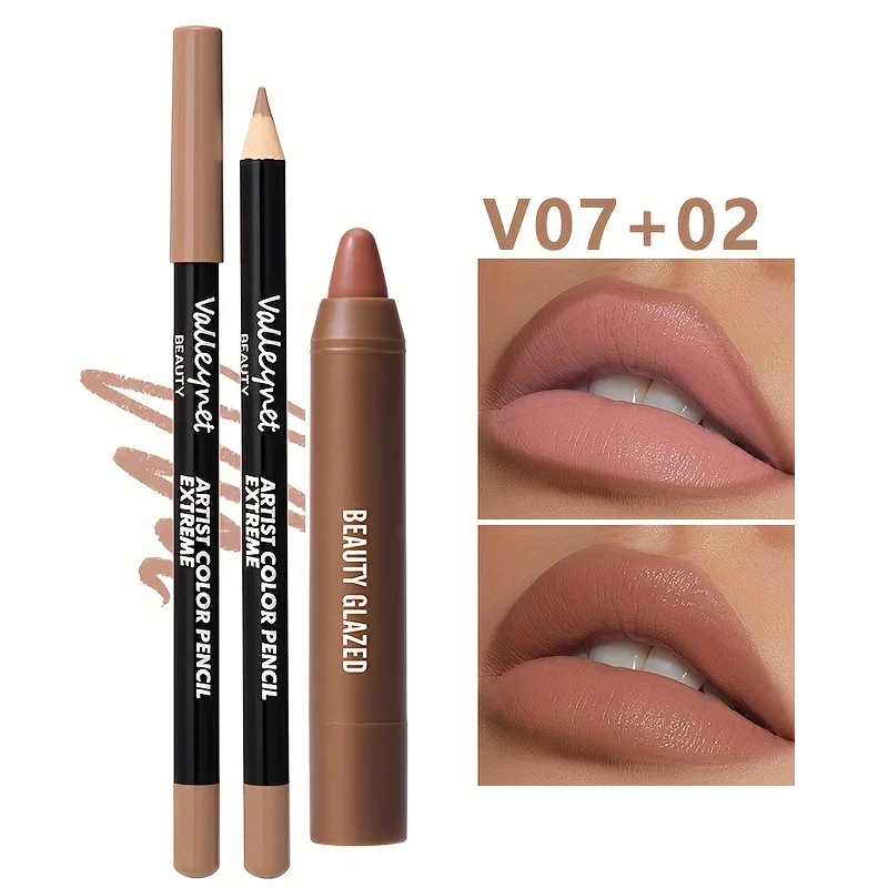 2pcs/Set Nude Brown Matte Lip Liner and Lipstick Combo Set, Lip Liner Makeup Long Lasting Waterproof Lip Liner for Women
