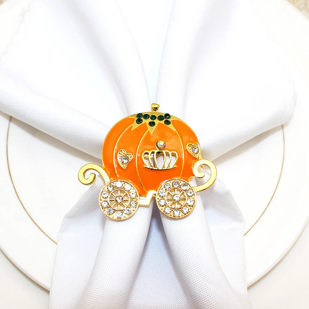 

4Pcs Halloween Pumpkin Cart Napkin Rings Metal Decorative Holders for Thanksgiving Table Party Decor Pumpkin Cart Shape Napkin