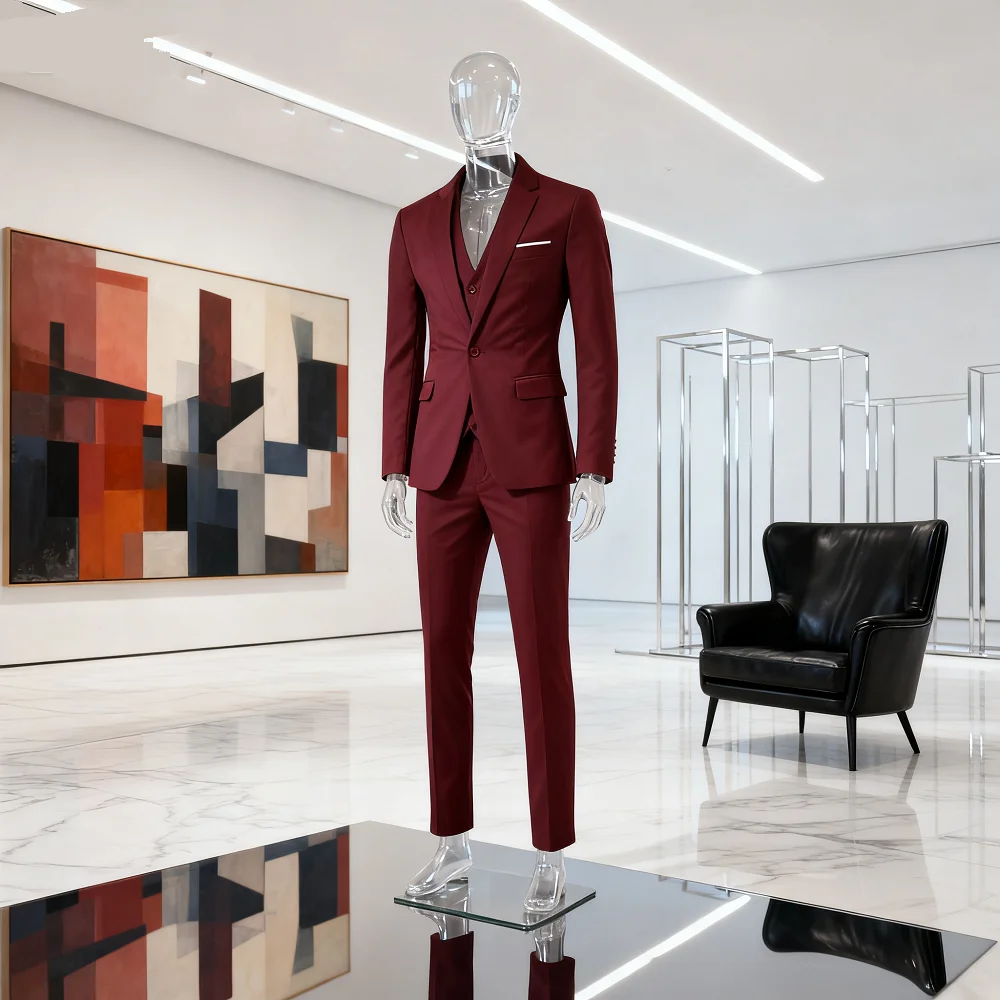 

3-Piece Slim Fit Men's Tuxedo Suit Double Breasted Blazer Vest And Pants Set for Wedding Groom Business Party