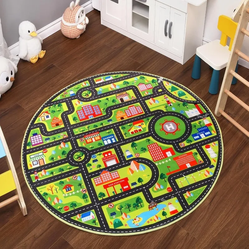 Traffic Road Kids Play Round Rug Educational Theme Children'