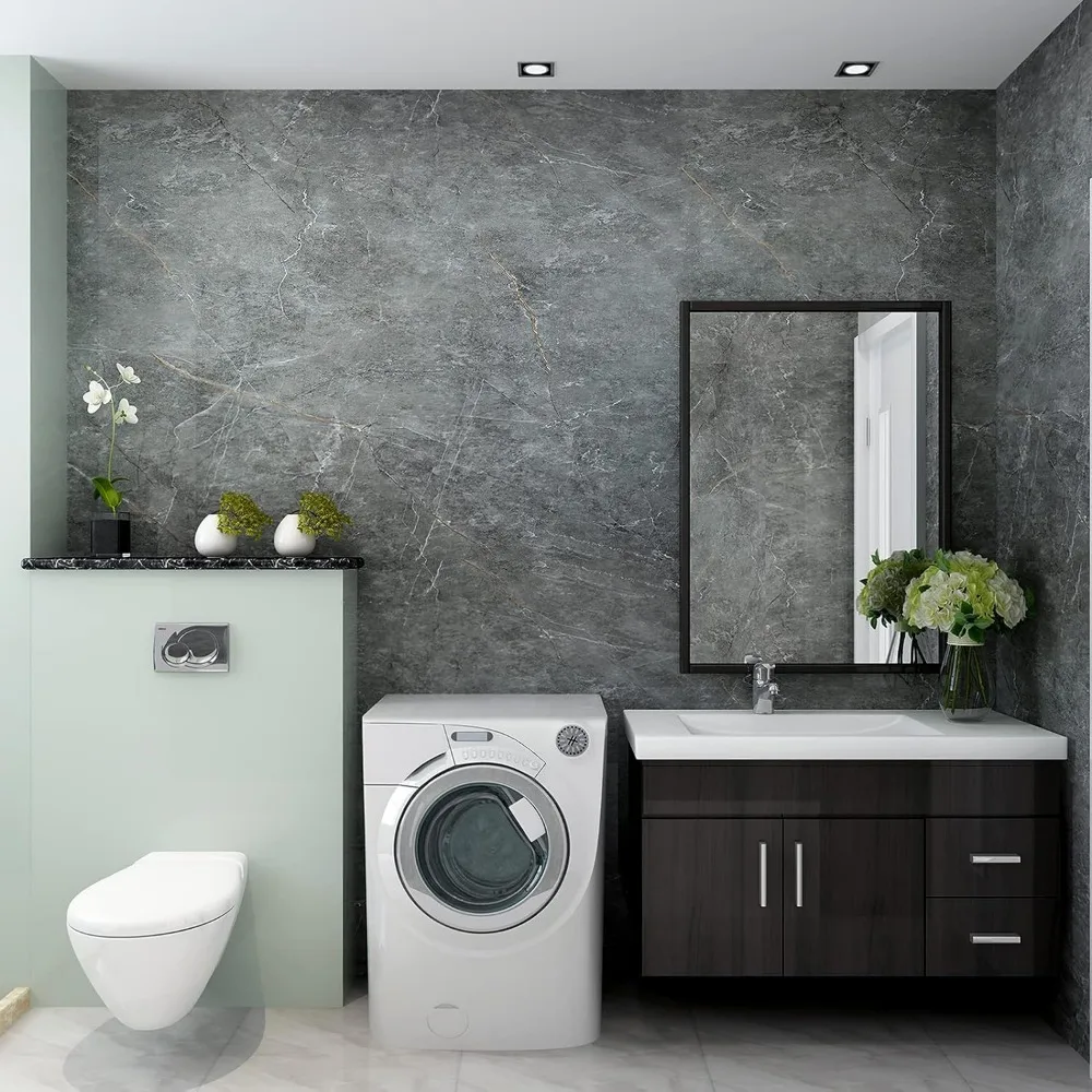 Extra Wide Gray Marble Countertop Contact Paper Waterproof Peel Stick for Kitchen Glossy Finish, Wide Countertops Protection