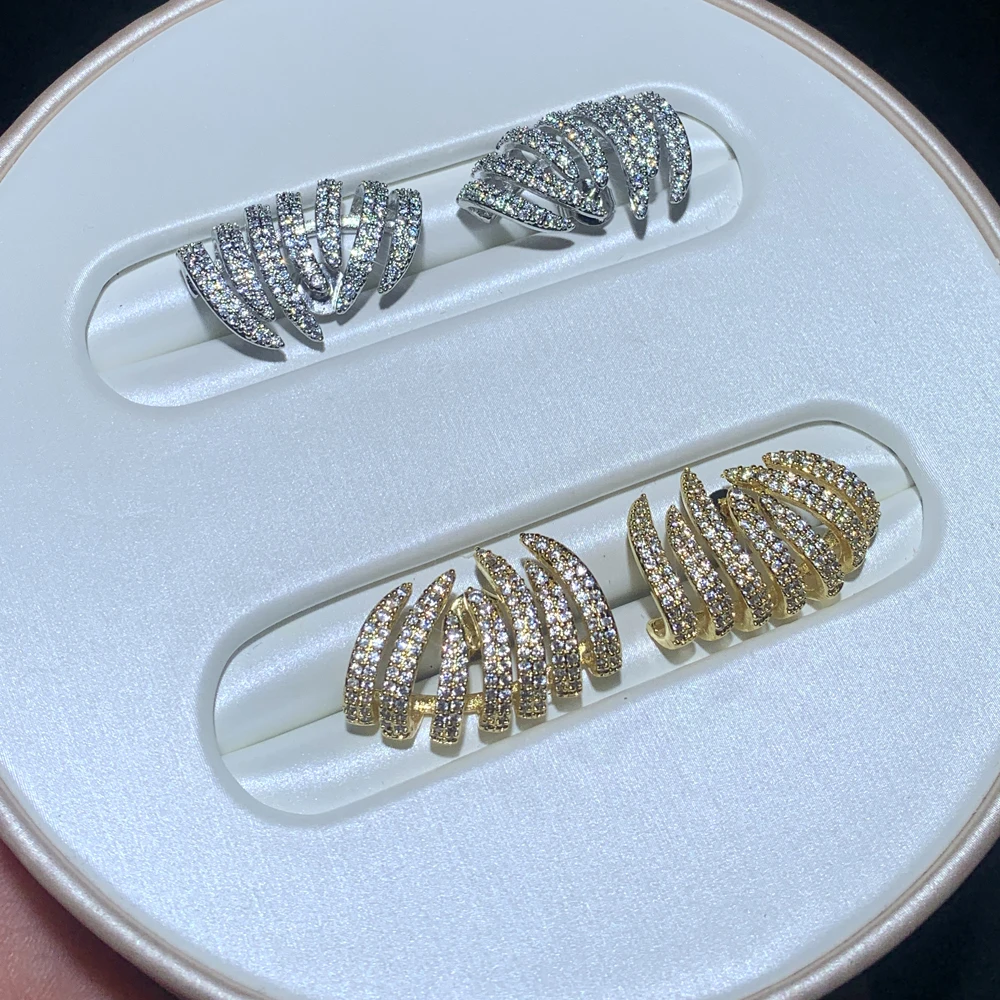 2025 High Quality Micro Pave Bling Cz Cluster Earring Sparking Gorgeous Women Wedding Engagement Gift Jewelry