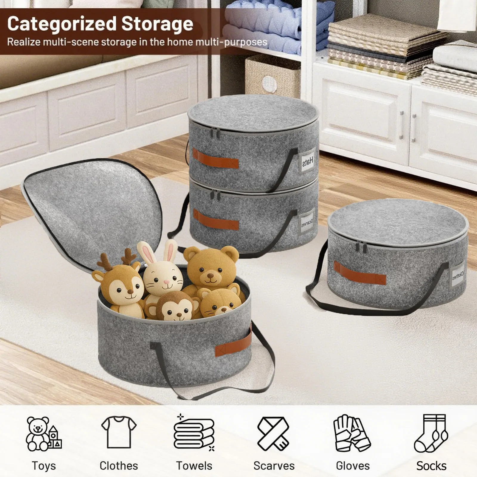 Felt Cloth Hat Storage Box Wide Brim Hat Organizer Large Capacity Hat Box for Women Men Collapsible Circular Wide Brim Hat Case