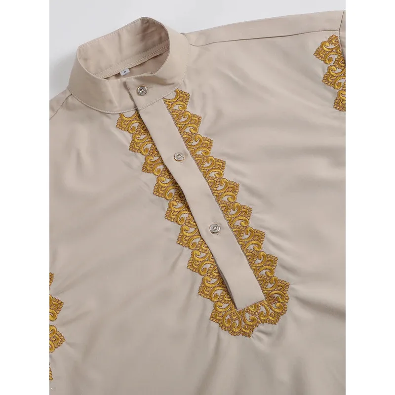 Abito estivo da uomo nuovo tinta unita ricamato abito da commercio estero a maniche lunghe musulmano mediorientale