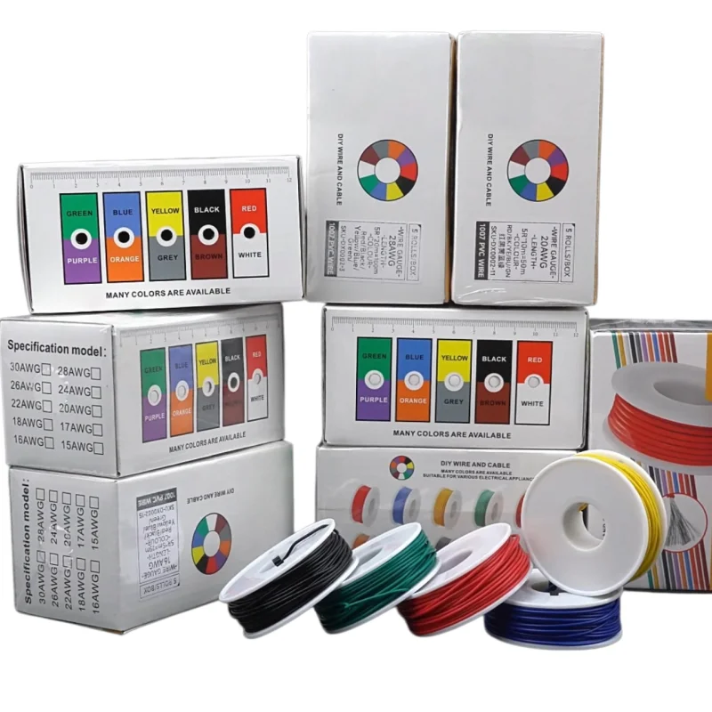 5 Colors Mix Kit UL1007 Wire PVC Insulation Tinned Copper Cable Stranded Electrical Line 30/28/26/24/22/20/18/16 AWG PCB Wire