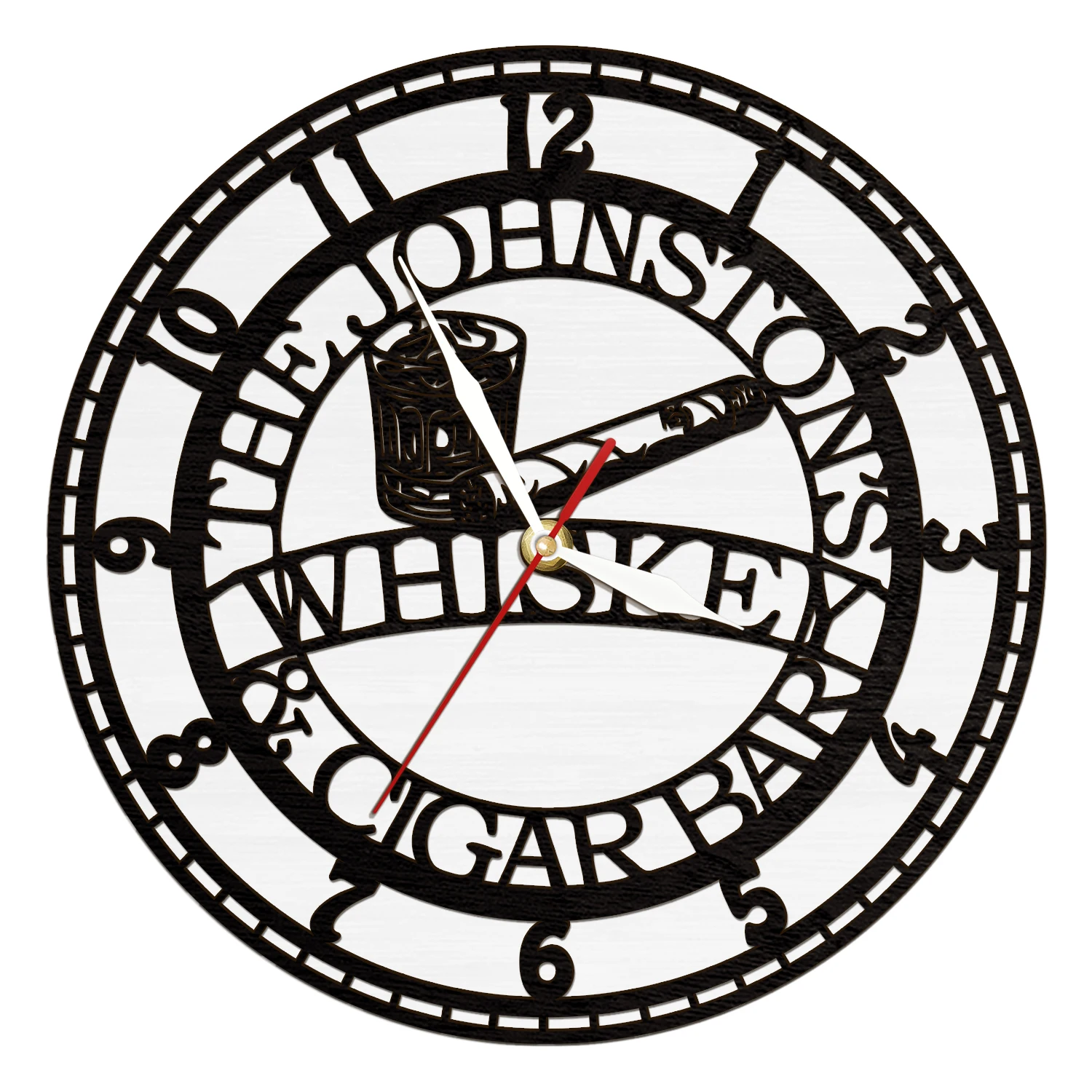 Vintage Home Bar LED Lighting Wall Clock with Customized Name For Man Cave Pub Lounge Whiskey Cigar Silhouette Wooden Wall Clock