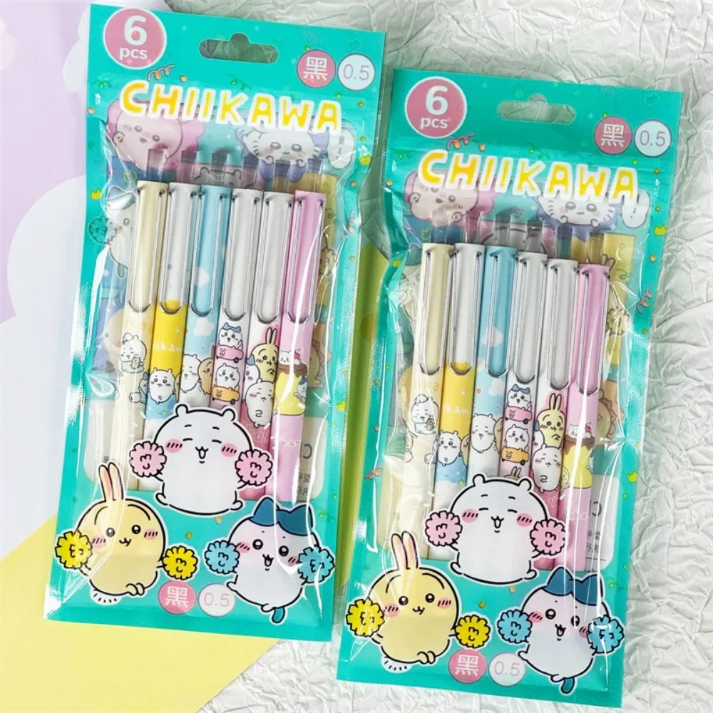 

6pcs/box Kawaii Cute Anime Peripheral Chiikawa Cartoon Pupil Diary Examination Profile Gel Pen Study Stationery Festivals Gift