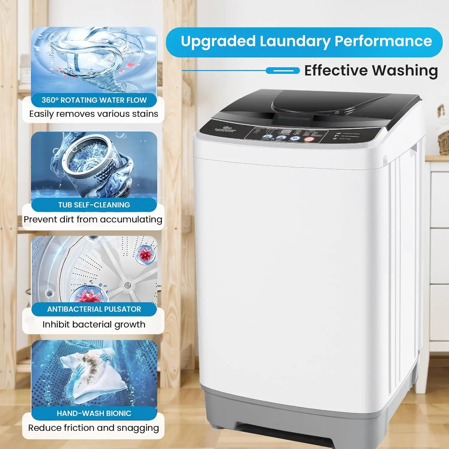 Portable Washing Machine 15.6Lbs Full Automatic Portable Washer, 2.1 Cu.ft Compact Laundry Washer with 10 Programs & 8 Water Lev