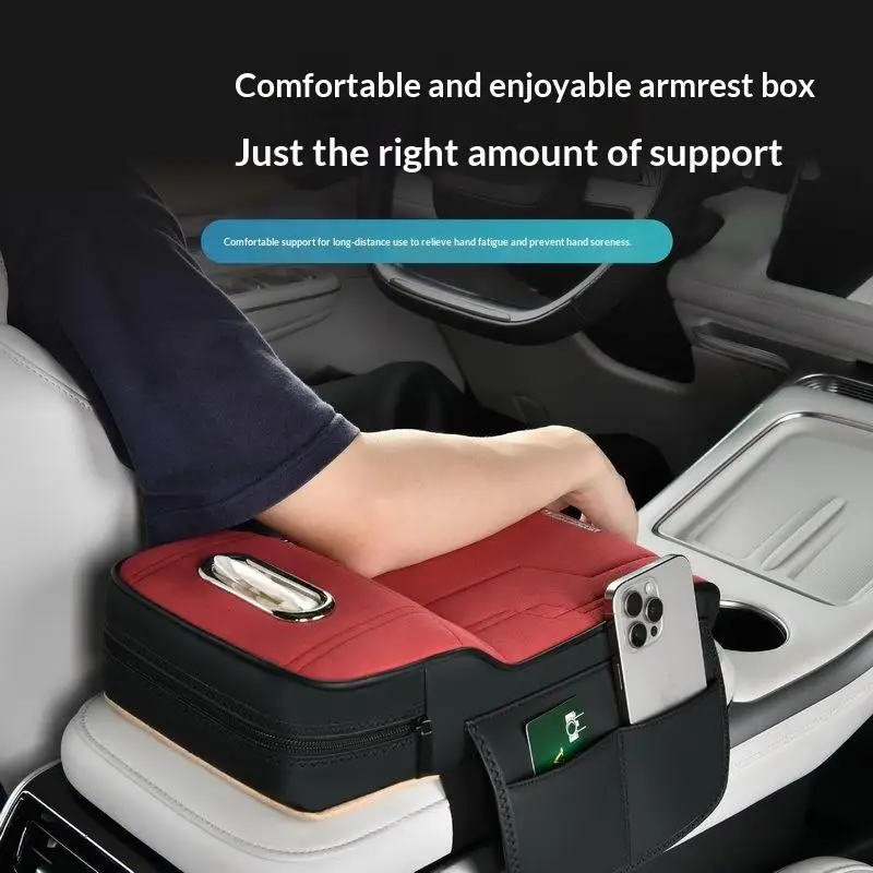 New Universal Car Armrest Pad Height-Increasing Insoles Shearling Tissue Storage Box With Side Card Holder/Storage Pouch