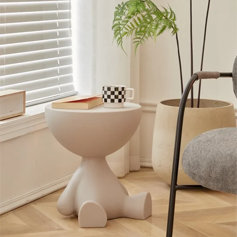 MOMO Cream Style Small Flat Tea Table Small Household Sofa Side Table Celebrity INS Designer Bedroom Plastic Cute Side Table