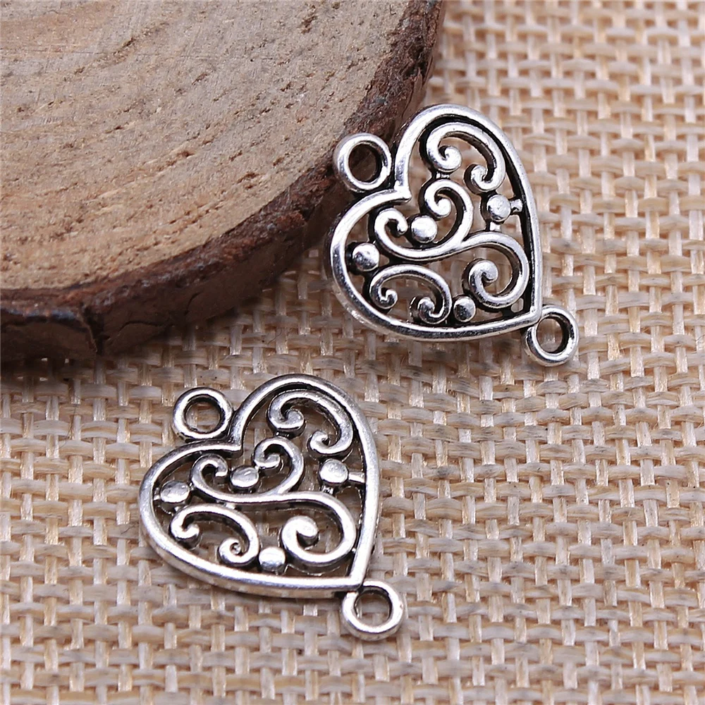 WYSIWYG 20pcs 19x15mm Antique Silver Color Filigree Heart Flower Connectors Charm Pendant Jewelry Making Findings Accessories