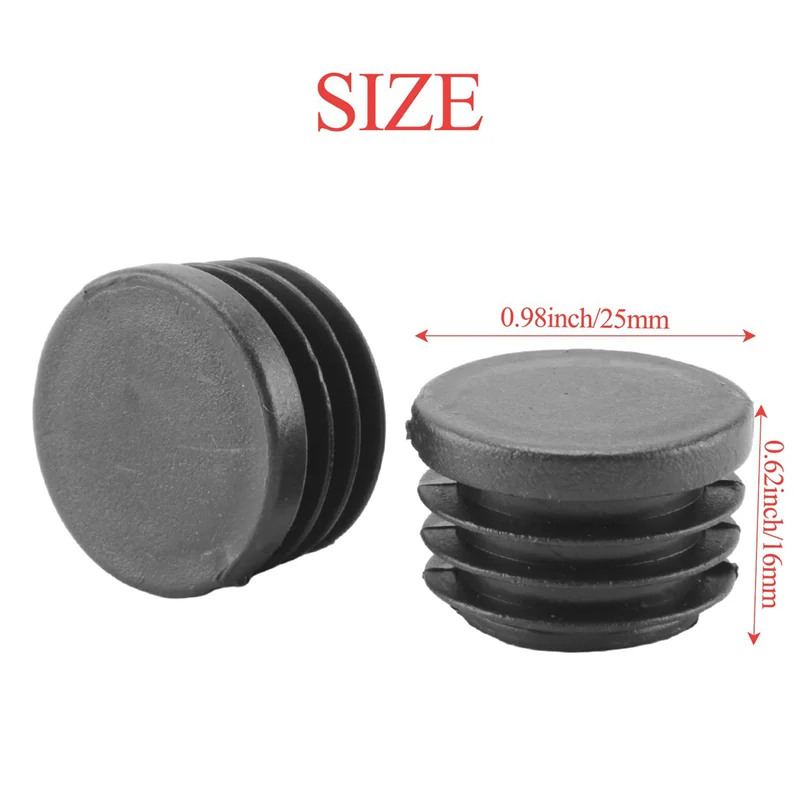

200 Pcs Black Plastic 25Mm Dia Blanking End Caps Round Tube Insert