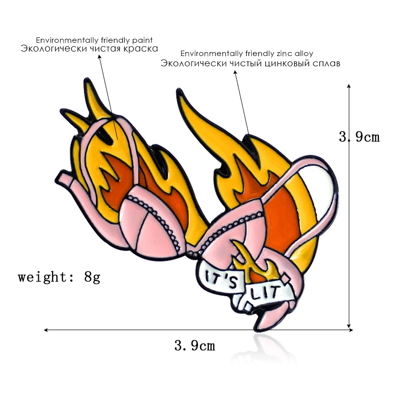 'IT'S LIT' lencería con llamas brillantes, alfileres esmaltados para sujetador, insignia de Animal, amigo, pareja, amante, accesorios de joyería, broche para sujetador Sexy