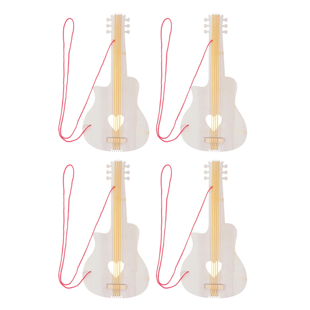 

4 Pcs Kindergarten Wooden Guitar Crafts Accessories Decorations Musical Instrument Children's Painting Gyro Diy for Kids