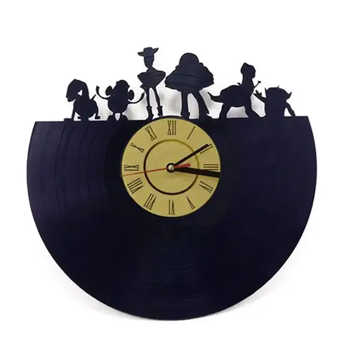 거실 홈 시어터 시네마 장식을위한 토이 스토리 벽시계 레트로 앨범 아트웍 비닐 레코드 벽시계