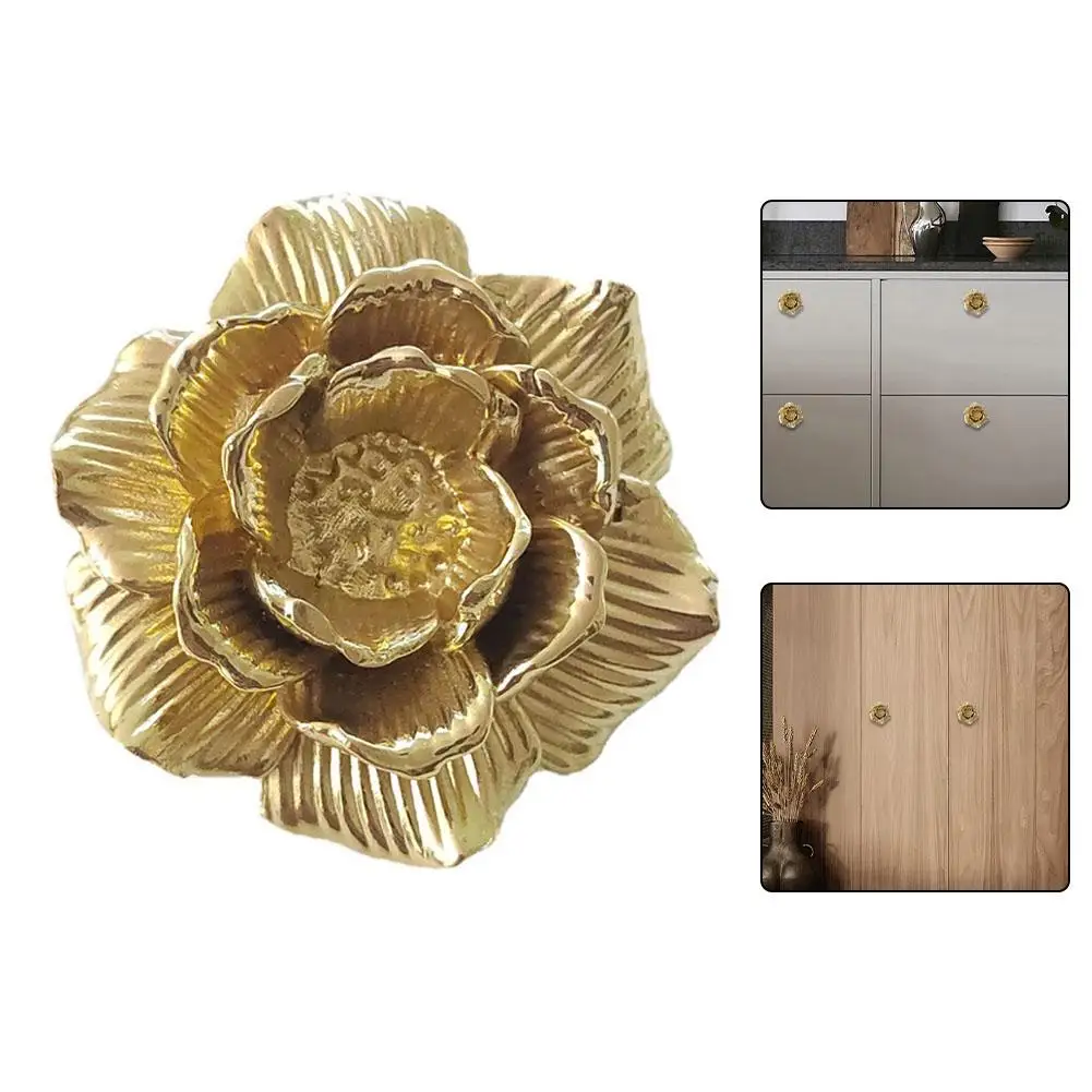 

Мебельные ручки для ящиков 42*22 мм, золотые, с цветочным узором, латунные, прочные, универсальные