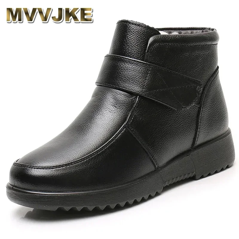 

Winter Boots Genuine Leather Women Ankle Boots Lady Soft Warm Fur Casual Flat Snow Boots Grandma Non-slip Boots