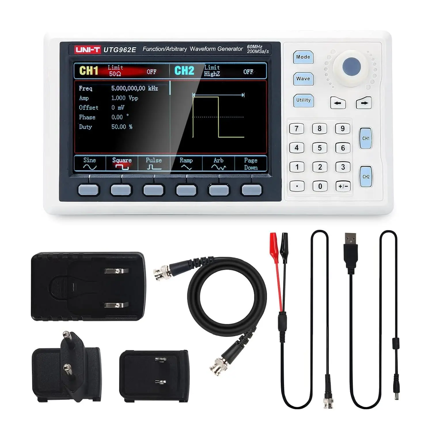 

UTG962E Arbitrary Waveform Generator Function Generator Kit 60Mhz Dual-Channel 200MSa/s 14 Bits Frequency Signal Generator