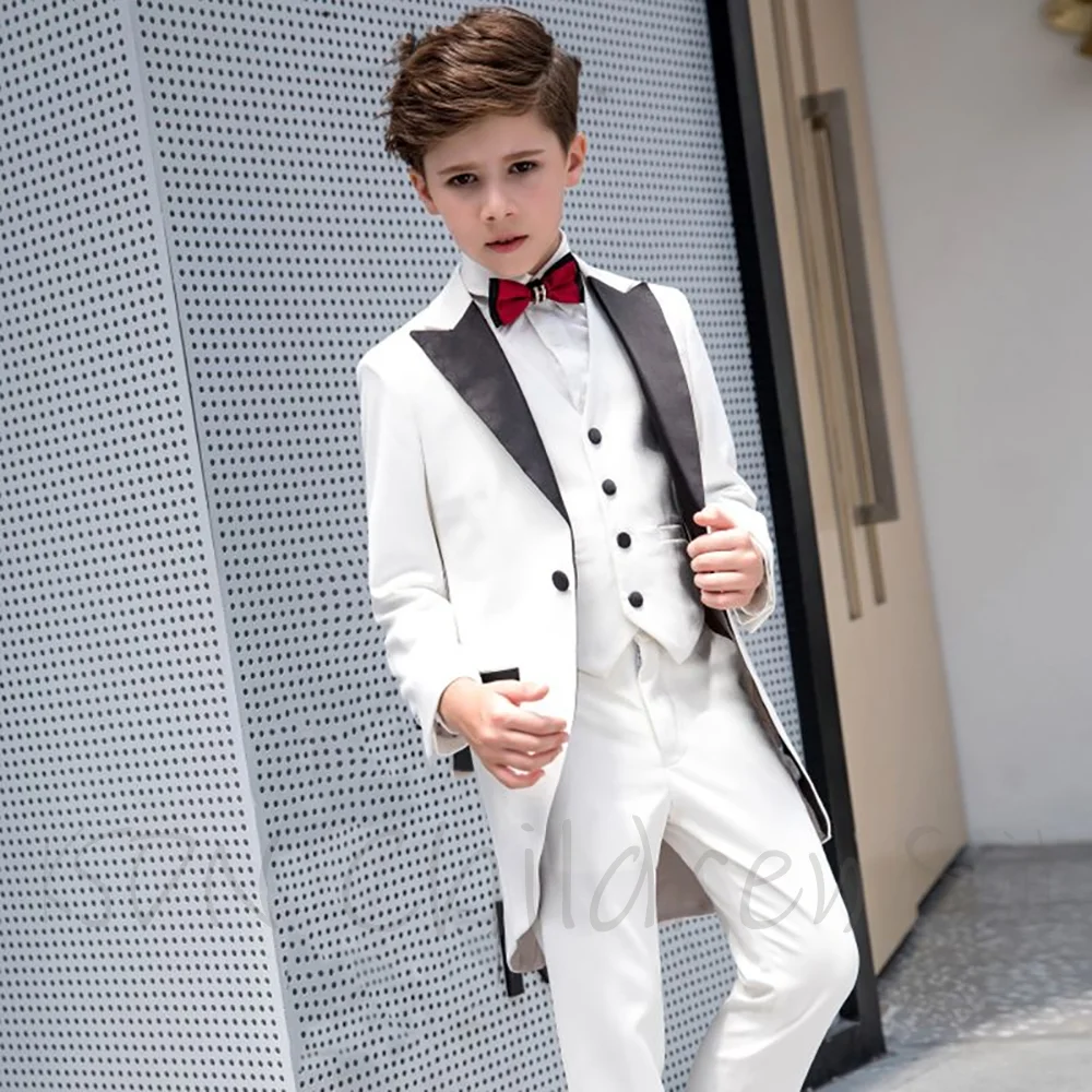 

Handsome Boy Suits Slim Fit 3 Piece Fashion Peaked Lapel Single Button High Low Boys Wedding Suit Performance Children Set