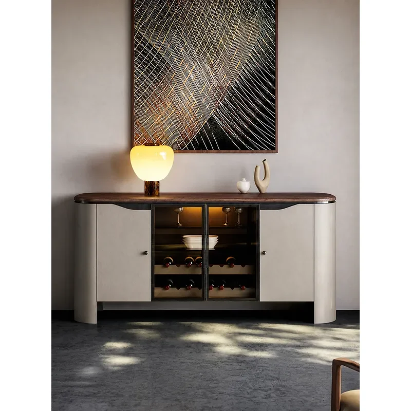 Modern Minimalist Side Cabinet Glass Wine Storage Unit Living Room Entrance Wall Mounted Tea Display Shelf Light Luxury