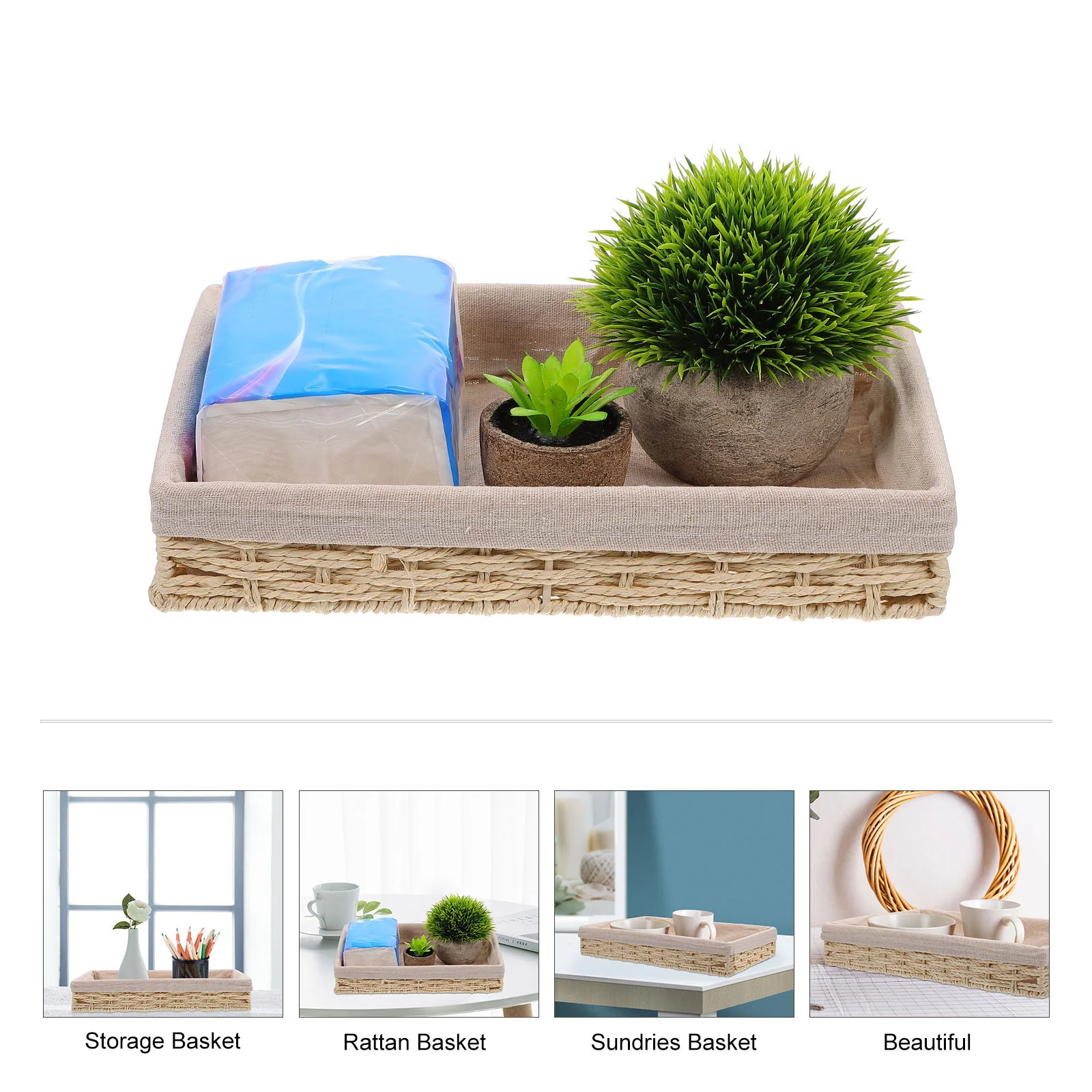 

1Pcs Rattan Woven Basket Portable Sundry Organizer Box Simple Design Easy Clean Household Storage Bin Desktop Decor