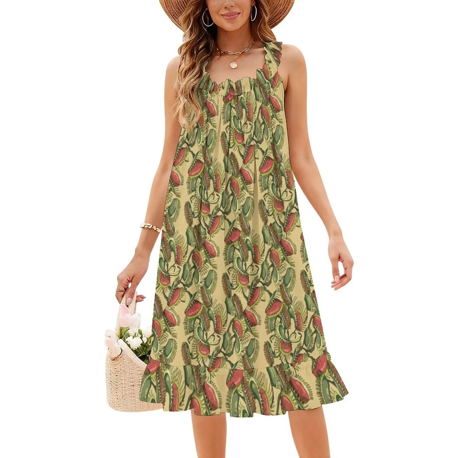 نباتات إبريق آكل اللحوم نمط استوائي-فينوس يطير فستان على الطراز الكوري للنساء فستان كاجوال أنيق للحفلات أو الارتداء اليومي #4