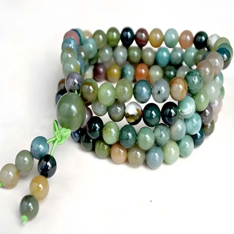 8mm Indian Agate Stone 108 Beads Necklace Bracelet Stone Mala zazen Yoga Bohemian tassel Bodhi Chakra Tibetan Chaplet elastic view 3
