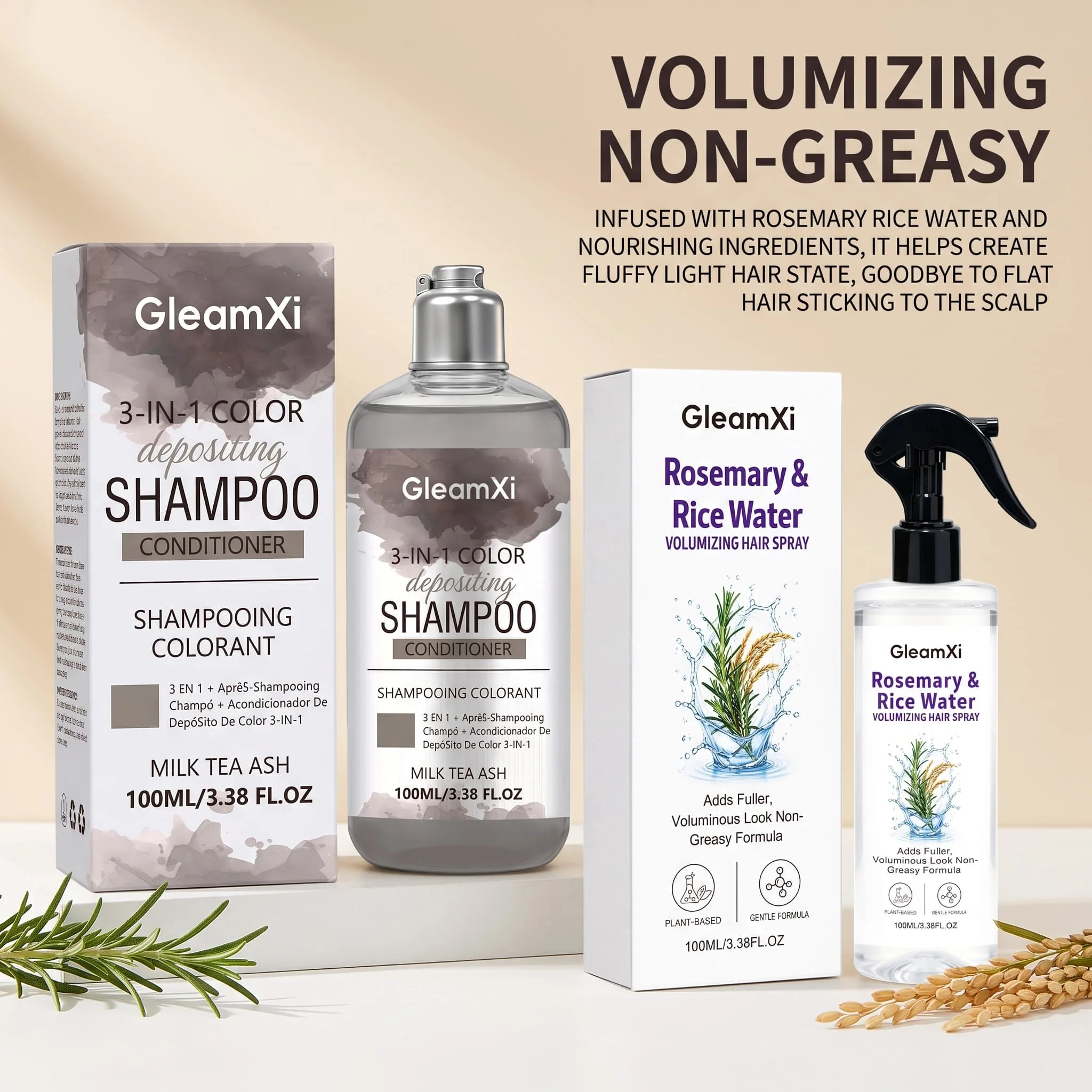 Hair Color Shampoo 3 in 1 Tint Conditioning Volumizing Nourishing Scalp Spray Set For Fine Flat Hair Smooth Shine Booster Care