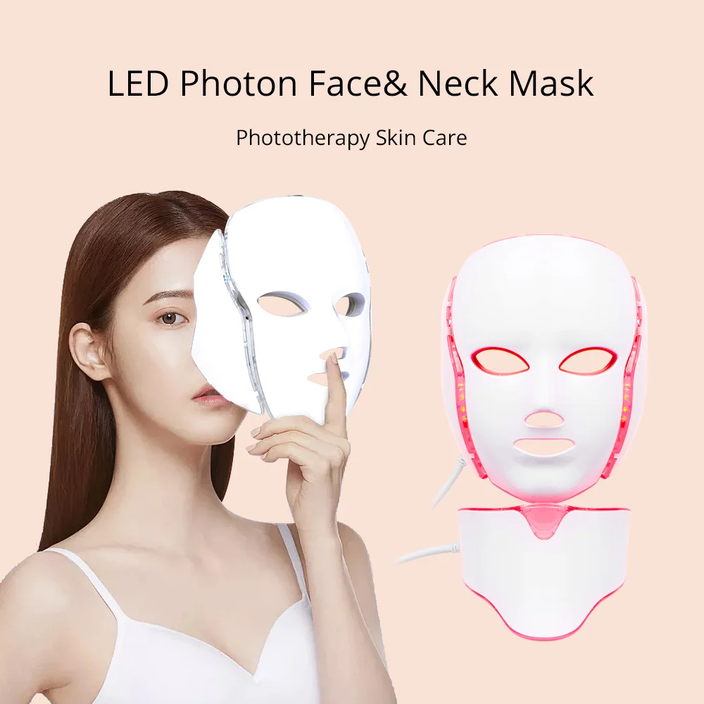 Colors LED Facial Mask with Neck LED Mask Skin Rejuvenation Anti Acne Beauty Face Lifting light therapy  red light therapy face