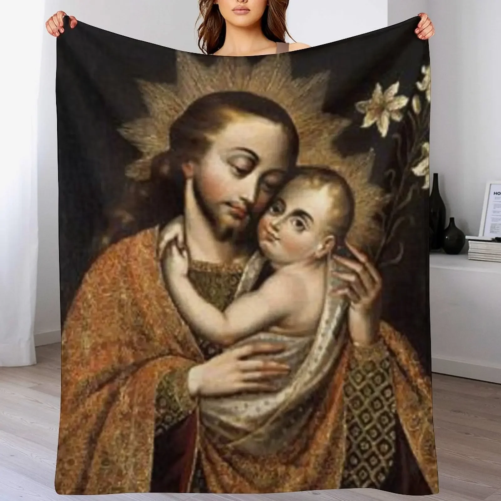 Year of St. Joseph: Saint Joseph and Jesus Throw Blanket Multi-Purpose Flannels Blankets