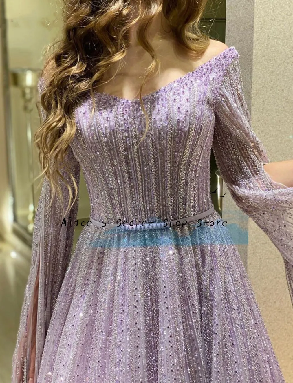 

Luxury Tulle Organza Purple Prom Dress For Women O-Neck Half Sleeve Court Train Bridal Gown For Formal Party Dress