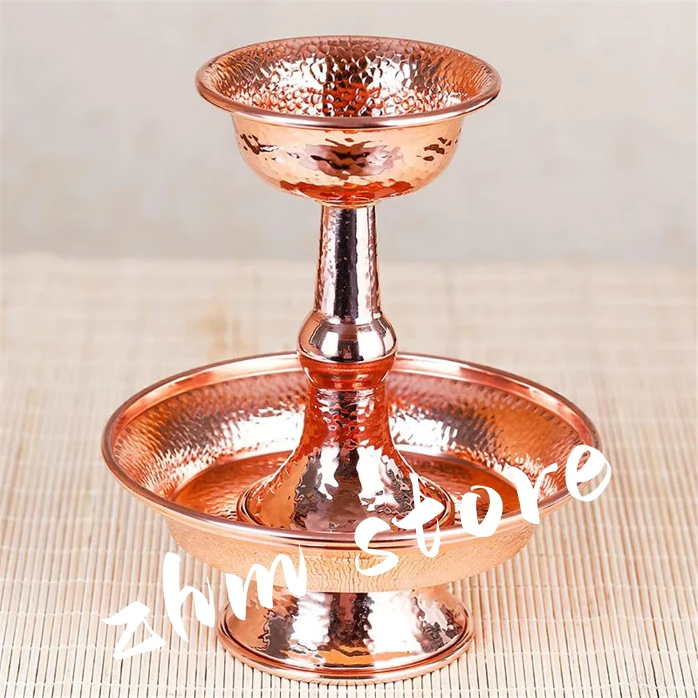 

Red Buddhist Guardian Cup Furnishing Copper Handicraft Hammer Tibetan Interior Buddhism Holy Water Plate Home Gift Decorative
