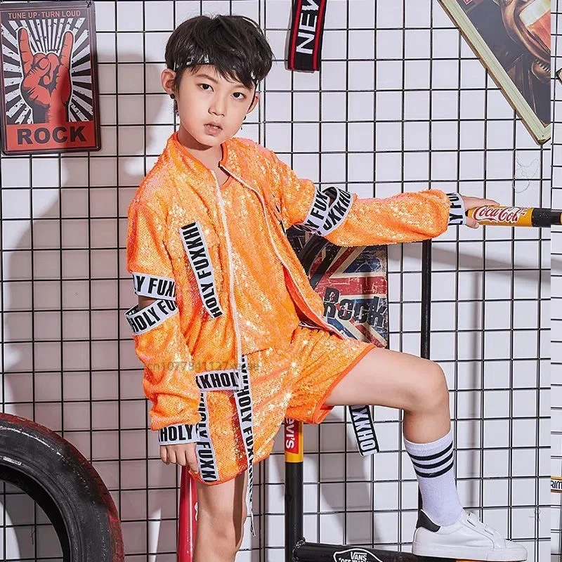 Costume da spettacolo di danza di strada per bambini, paillettes di danza jazz, costume da spettacolo di danza di strada hip-hop per ragazzi e ragazze