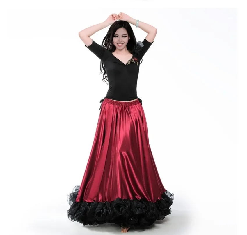 สีแดงสี Flamenco Dance กระโปรงเหรียญทองสเปนเต้นรําเครื่องแต่งกายผู้หญิง vestido Flamenco 180-720 องศา PLUS ขนาด