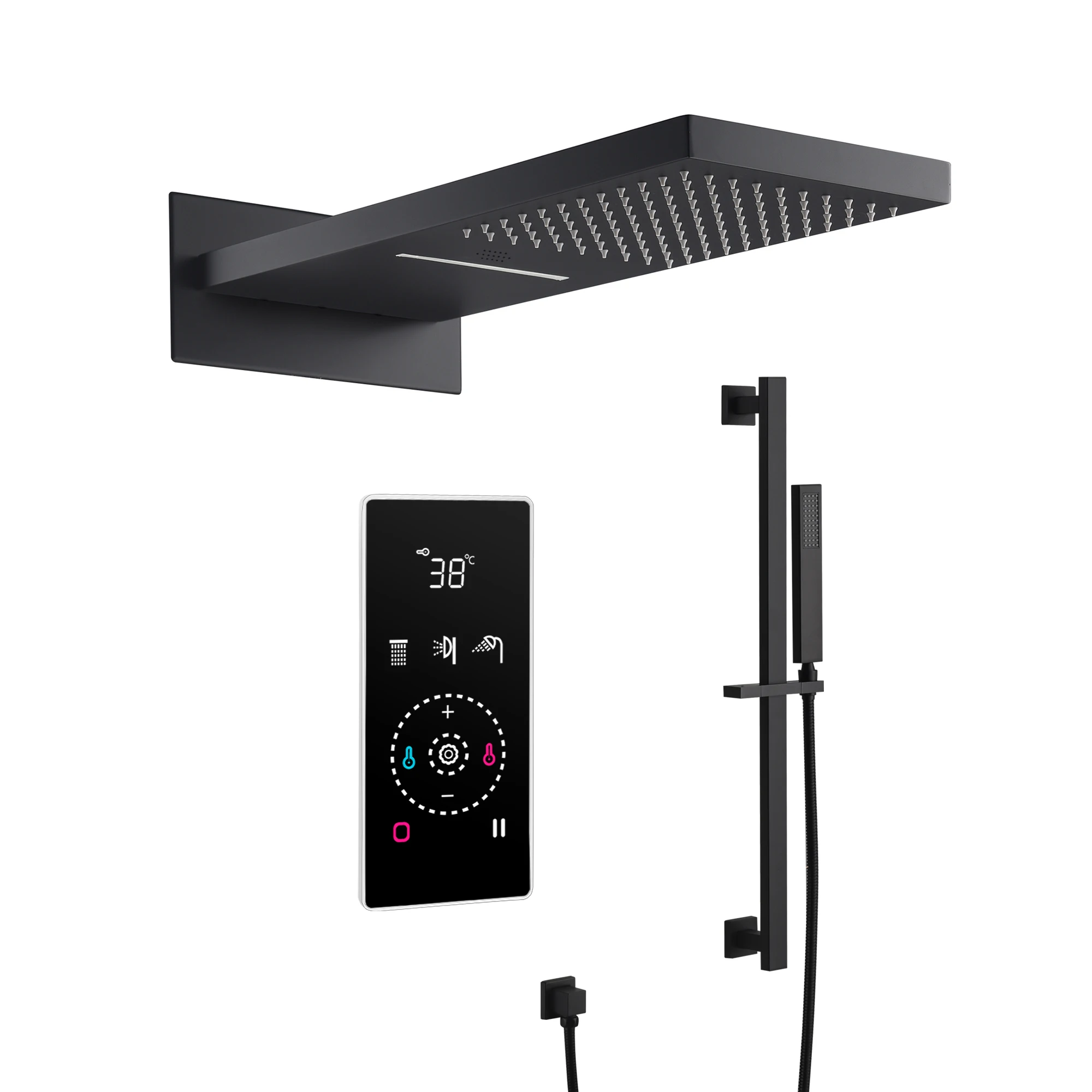Black 2 Functions Contemporary Smart Panel Shower Head For Bathrooms